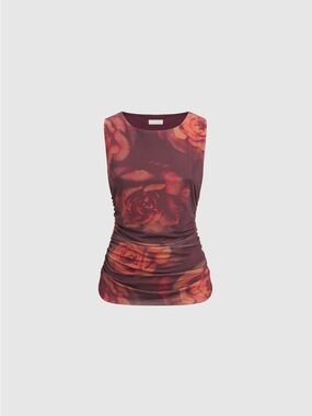 LAURA Burgundy Floral Sleeveless Mesh Tank Top